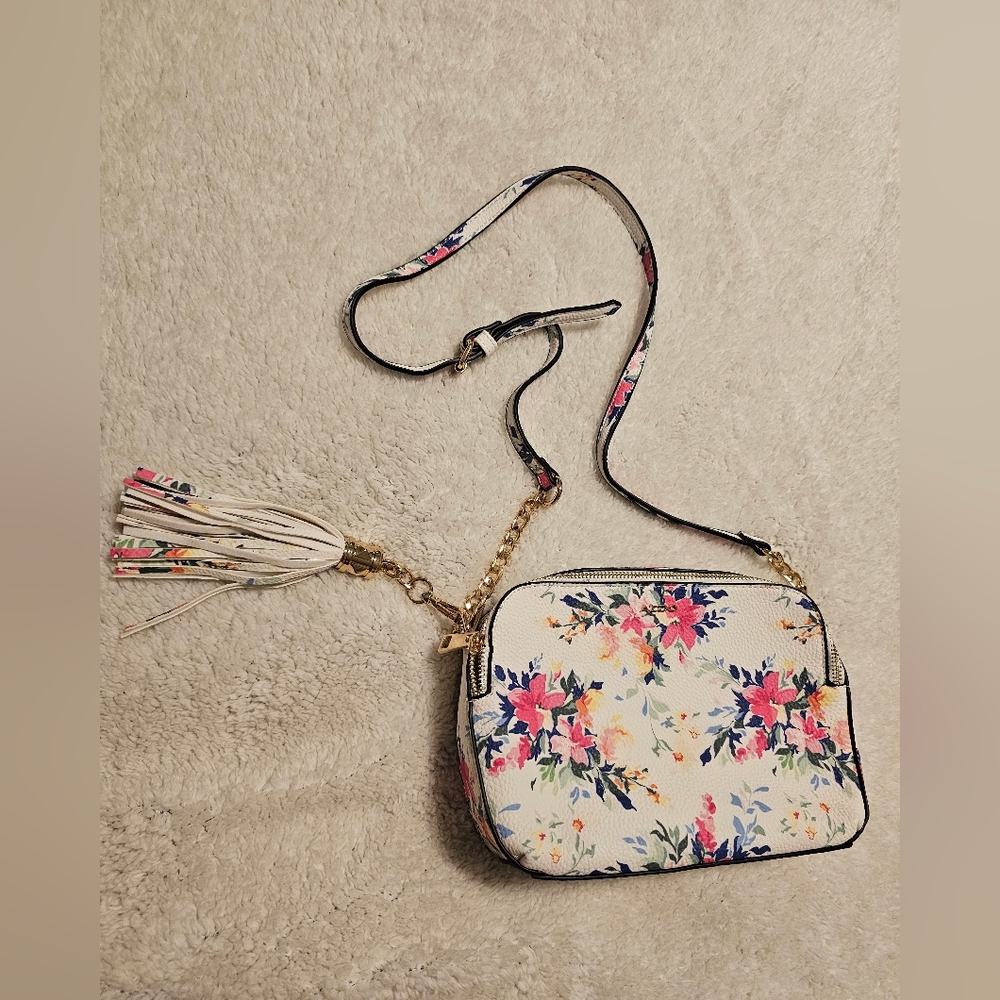 Aldo Floral Crossbody Bag - White with Multicolor Accents